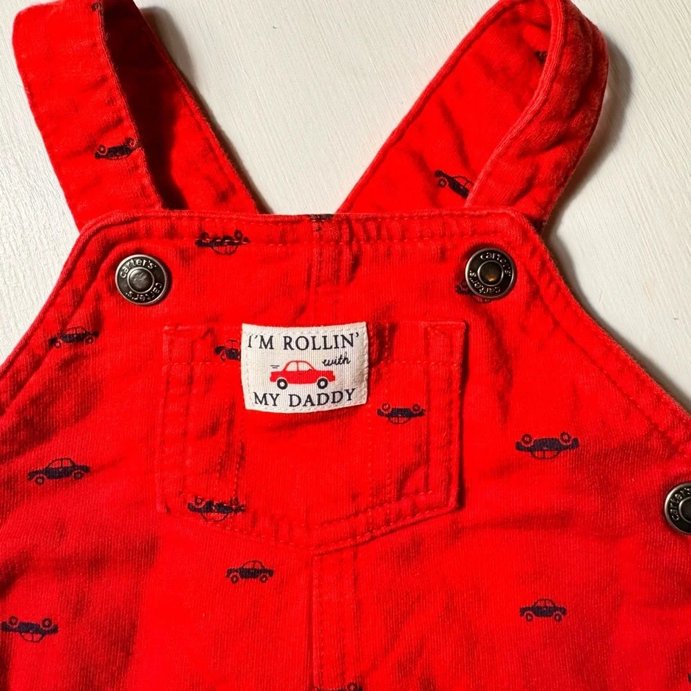 Carter’s baby/toddler Red‎ overalls 18 moths car design “rolling with my daddy